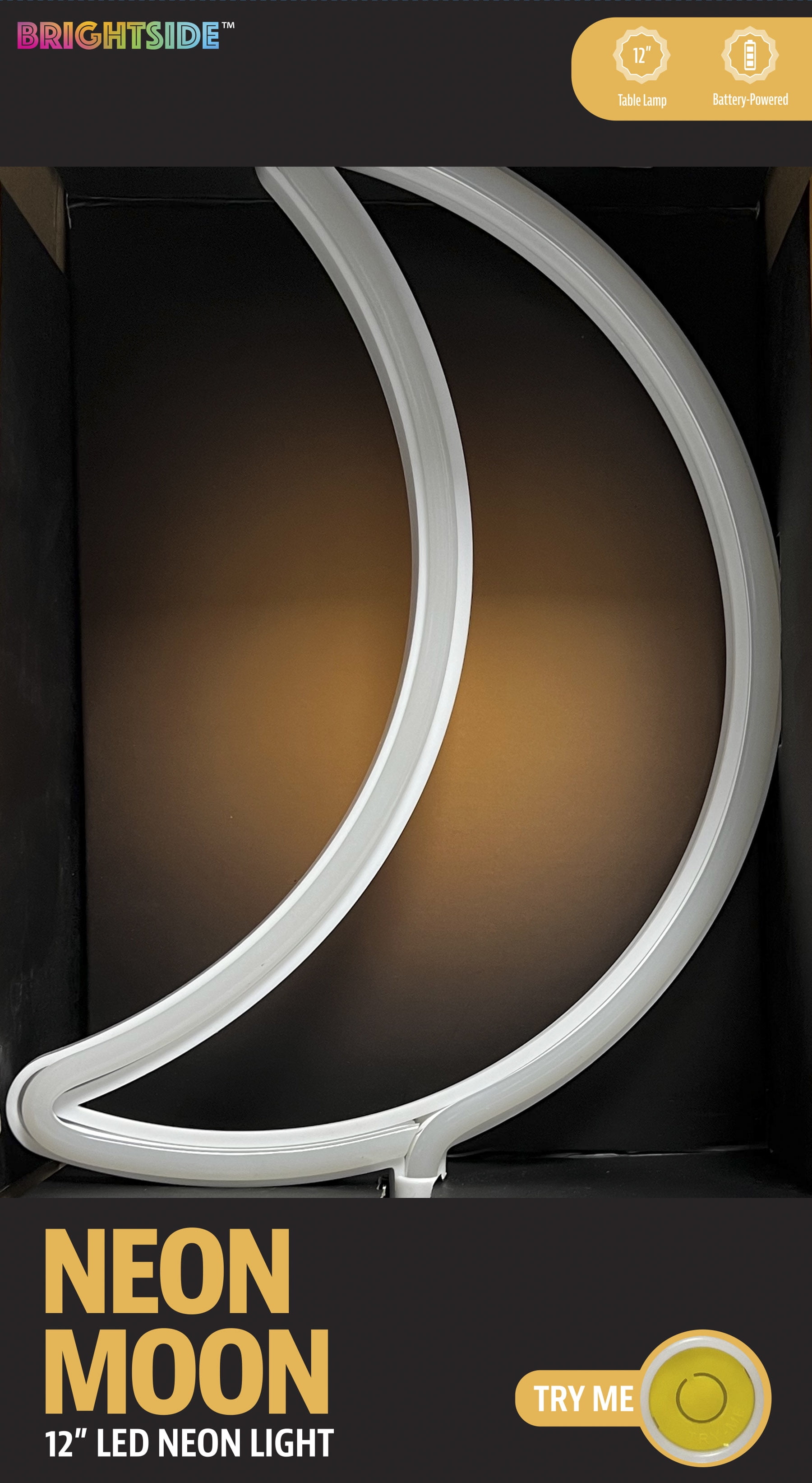(3 pack) BrightSide 12" Moon Shaped LED Neon Table Light, Warm White, Battery-Powered