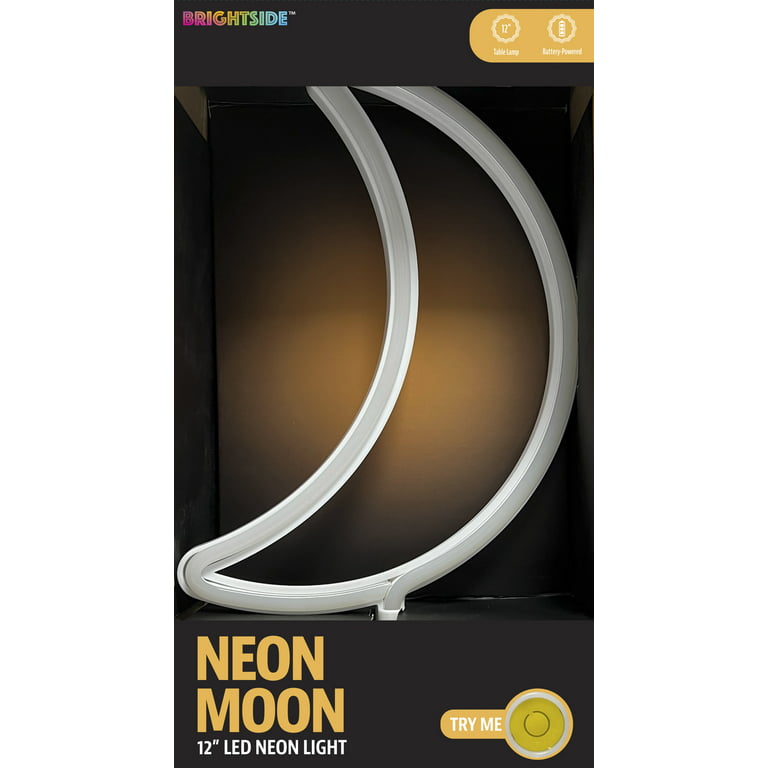 BrightSide 12 Moon Shaped LED Neon Table Light, Warm White,  Battery-Powered 