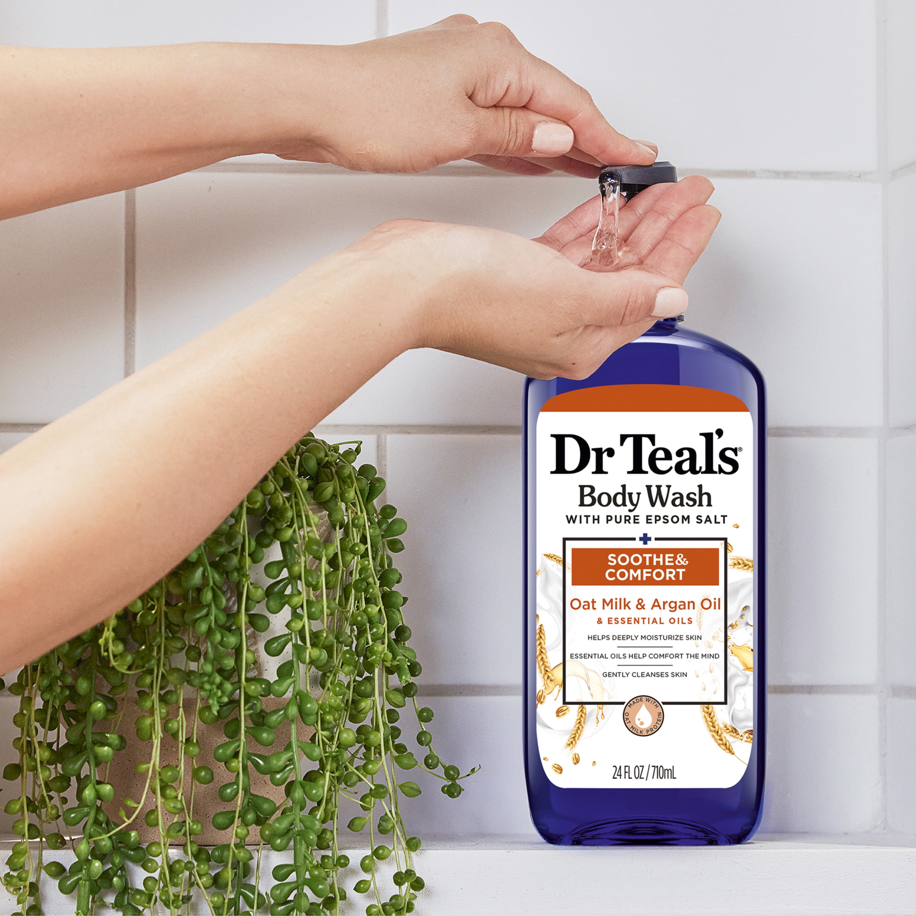 Dr Teal's Body Wash with Pure Epsom Salt, Soothe & Comfort with Oat Milk & Argan Oil, 24 fl oz.