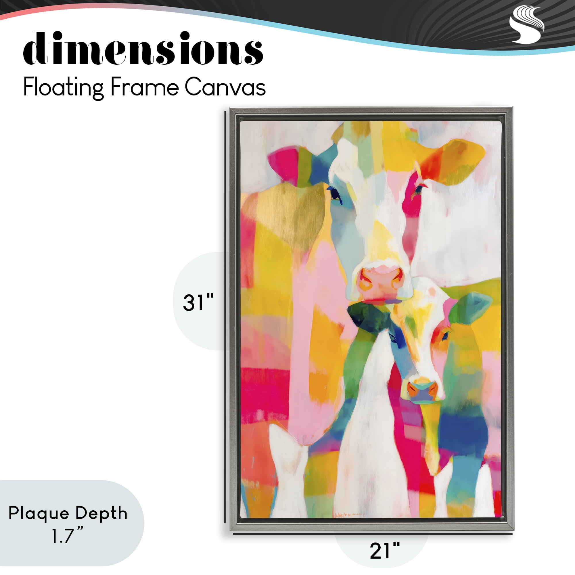 Stupell Industries Cow Family in Cubist Abstract Gray Framed Floater Canvas Wall Art, design by Chromatic Storm Studio