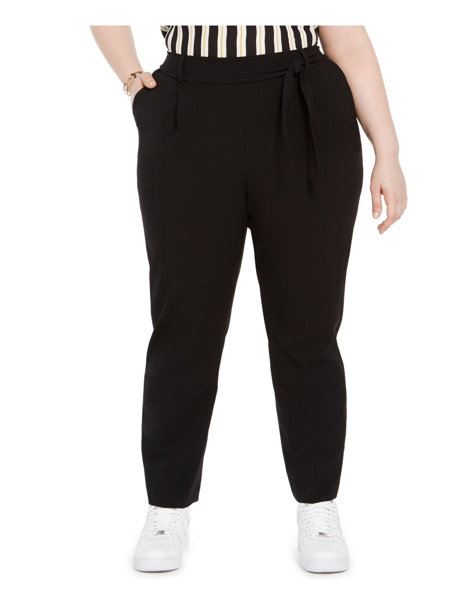 Bar III Womens Plus Tie Waist Pull On Ankle Pants Black 3X
