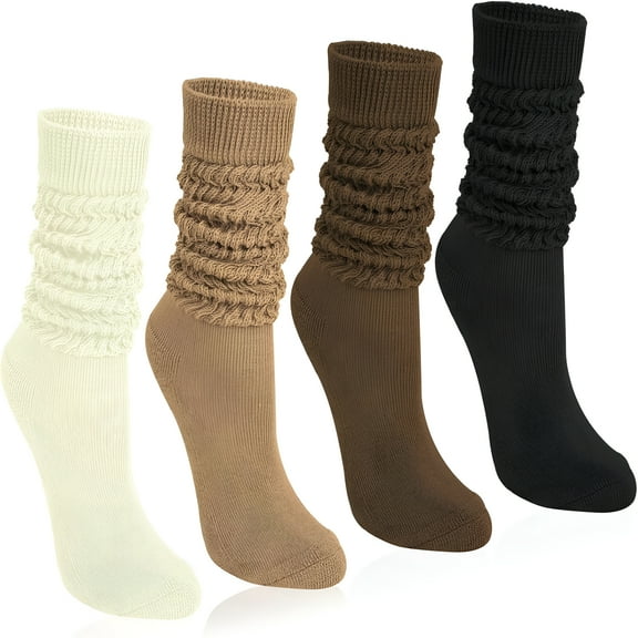 TELOLY 4 Pairs Women Slouch Socks Soft Knee High Scrunch Slouchy Socks Knit Tube Extra Long Socks for Women