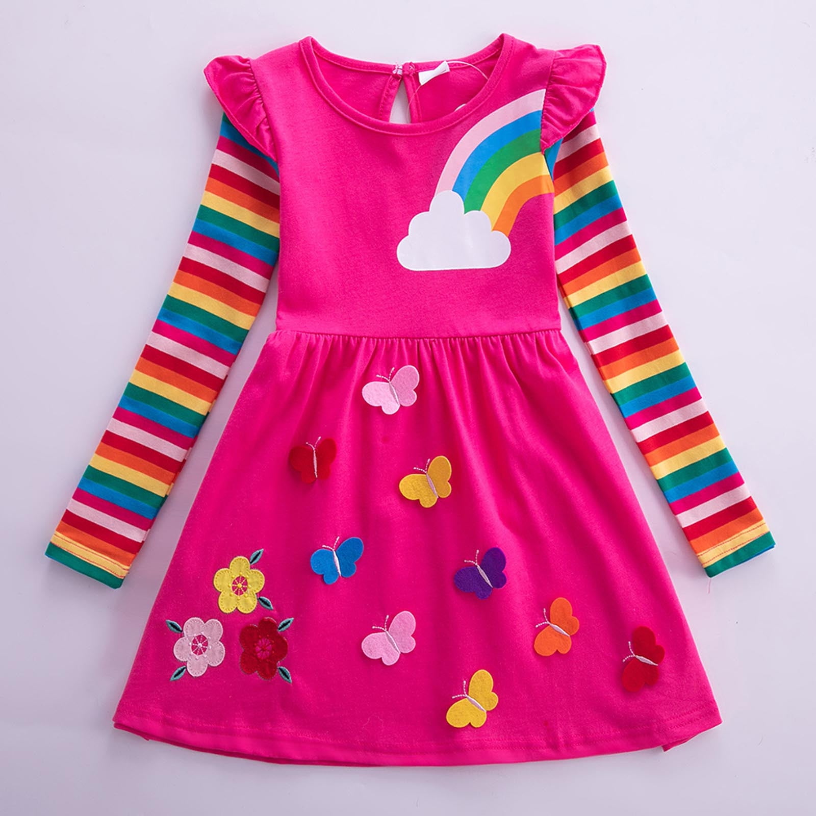 Toddler Girl Animal Unicorn Butterfly Print Long-sleeve Dress