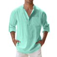 thumbnail image 1 of Uinagy Men's Spring and Summer Loose Stand Collar Solid Color Pocket Long Sleeve Pullover Shirt, 1 of 5