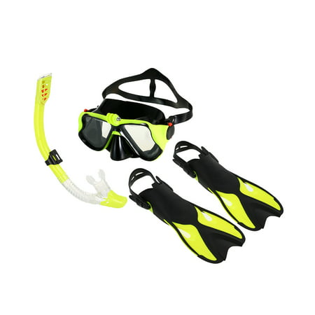 Snorkeling Combo Set Anti-fog Goggles Mask Snorkel Tube Fins with Gear Bag for Men Women Swimming Scuba Diving (Best Travel Snorkel Set)