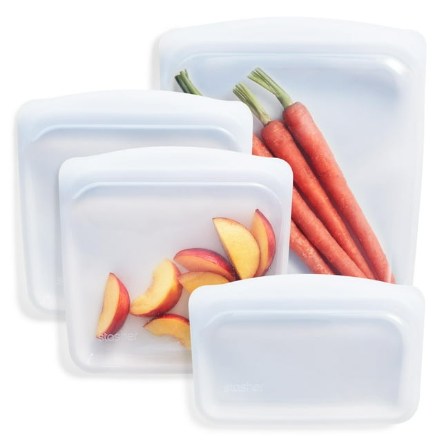 Stasher Silicone Reusable Storage Bags, 4-Pack, Reusable Freezer Bags, Microwave, Dishwasher, Oven Safe, Sous Vide, Premium Lunch