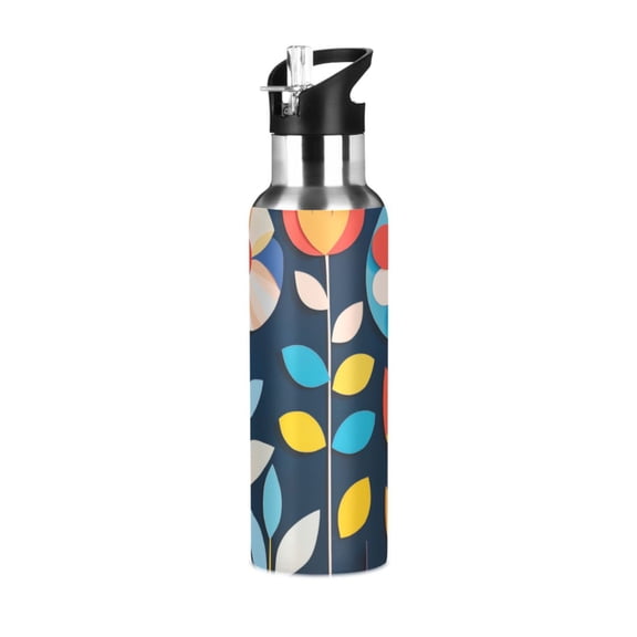 Yayeee 20oz Insulated Water Bottle Double Wall Stainless Steel with Flip Straw Lid, Simple Floral