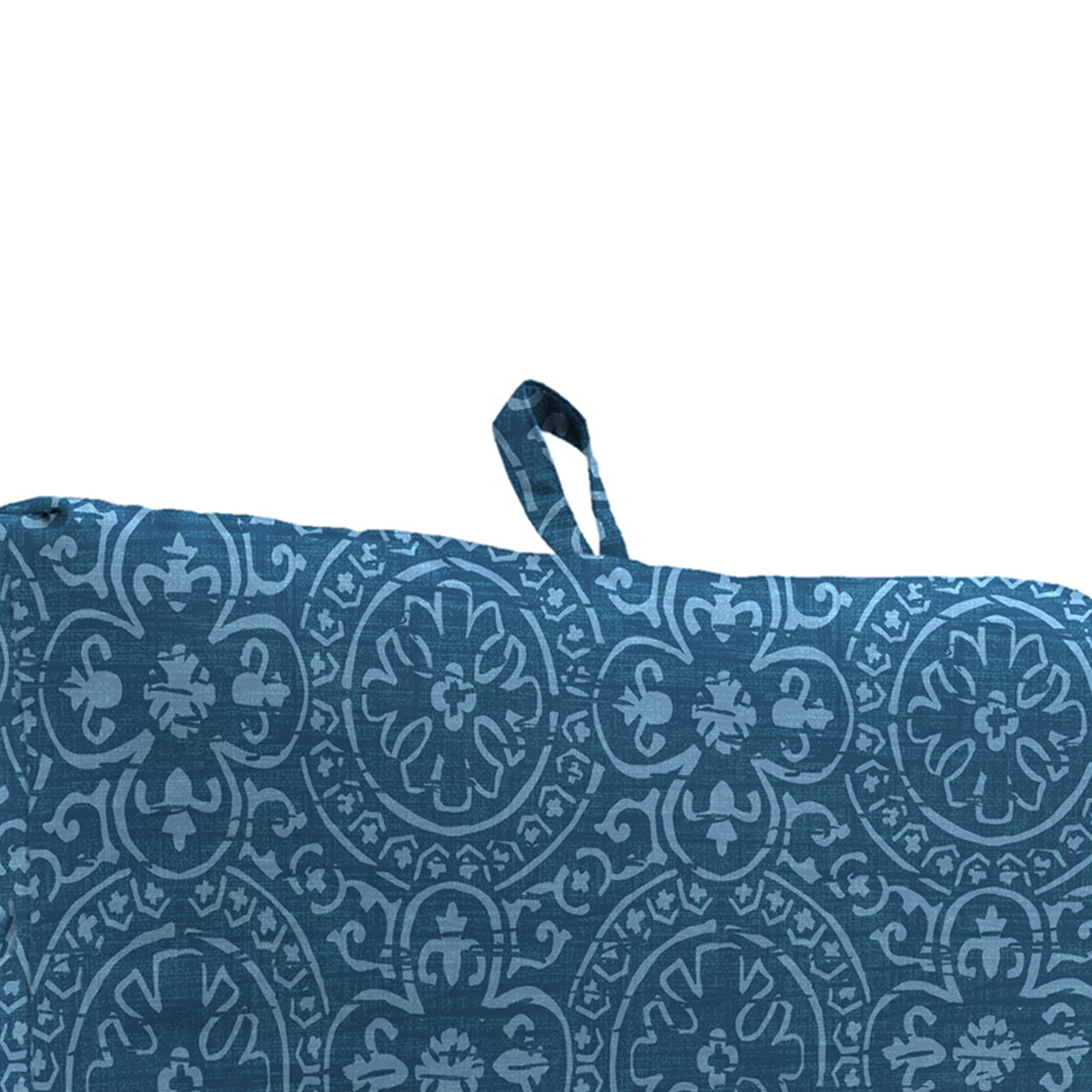 Jordan Manufacturing 38" x 21" Navy Medallion Rectangular Outdoor Chair Cushion with Ties and Hanger Loop (2 Pack)