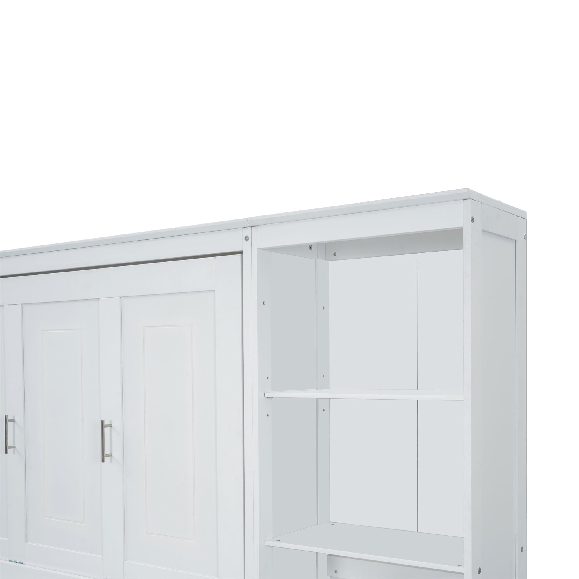 Euroco Wood Full Size Murphy Bed with Desk and Shelves, Space-Saving Wall Bed for Bedroom