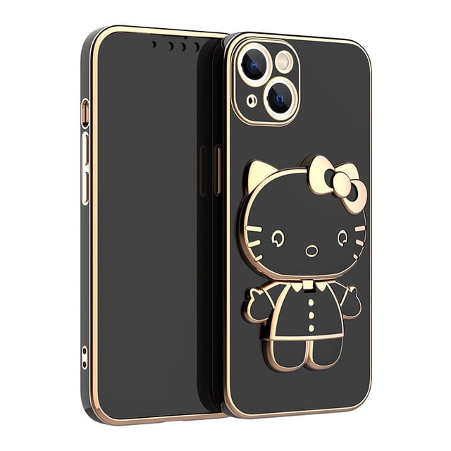 Funda de teléfono con soporte oculto y espejo HelloKitty para iPhone 14/13 Pro Max