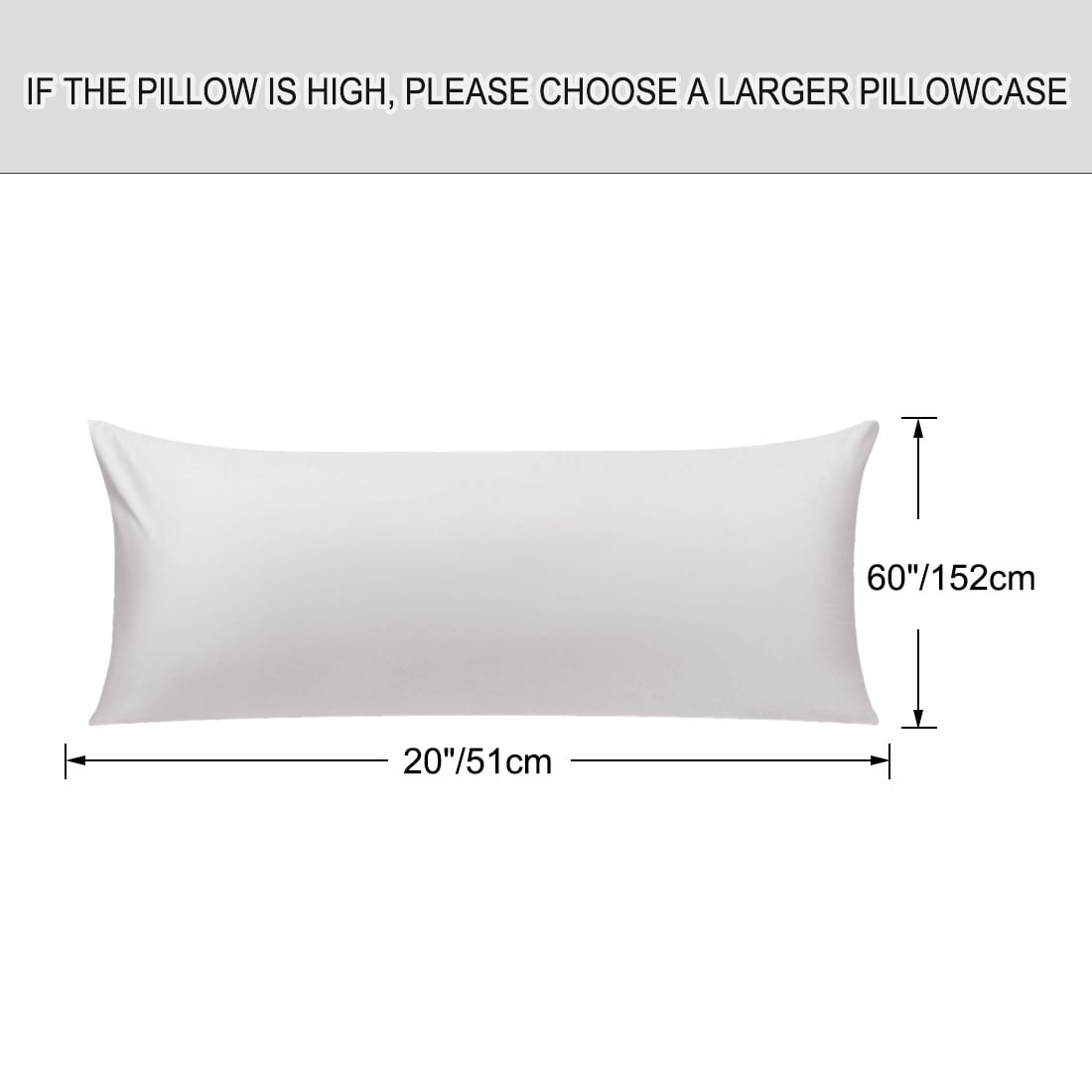 Unique Bargains Pillowcases 2 Pack 100% Cotton Body Pillow Covers Silver Gray 20" x 60"