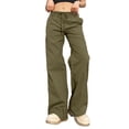 thumbnail image 4 of nvzhuang Women's Wide Leg Trousers Solid Color Button Closure Leisure Pocket Pants Streetwear, 4 of 9