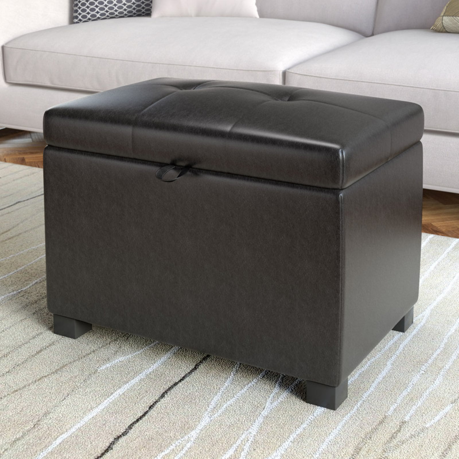 CorLiving Antonio Storage Ottoman in Black Bonded Leather