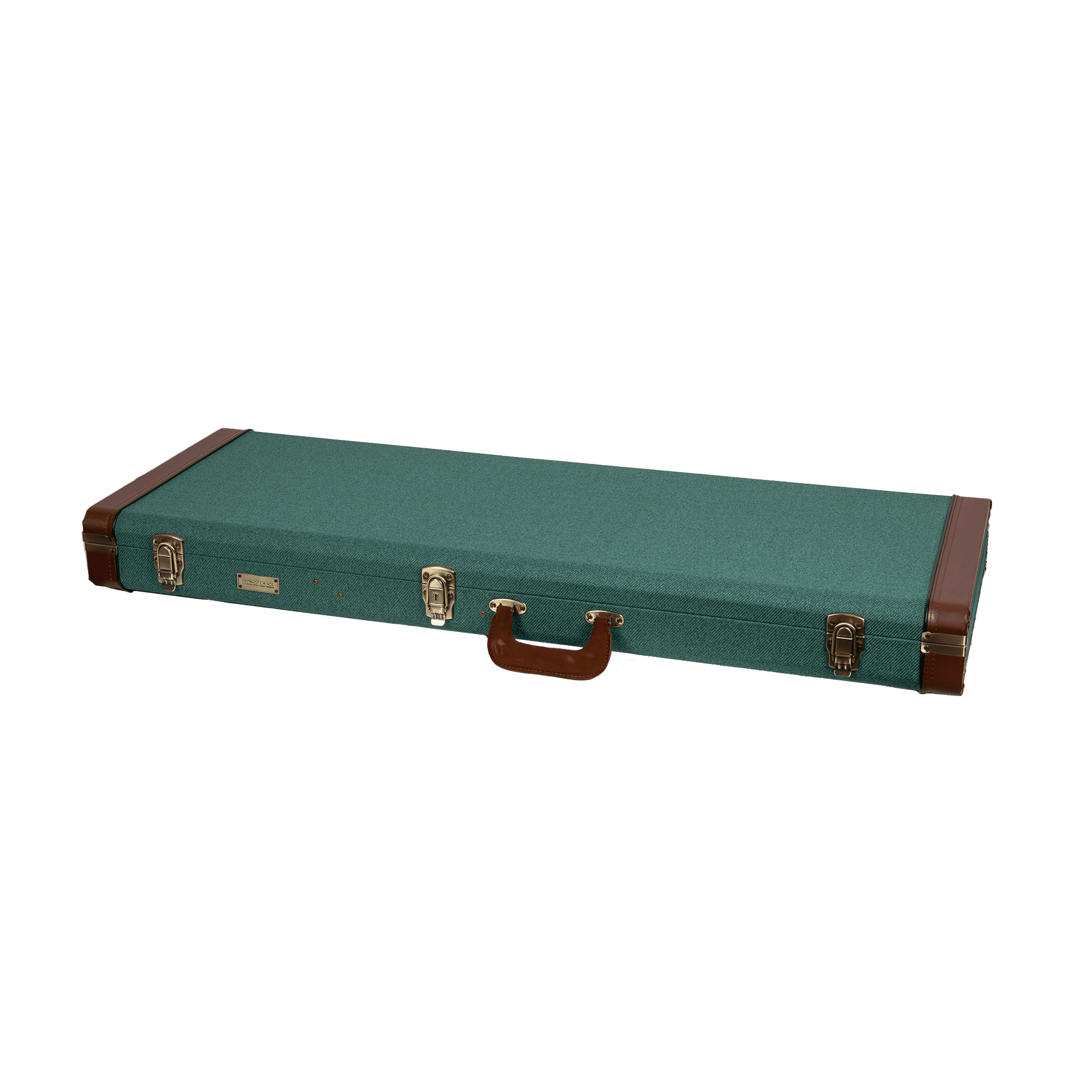 Crossrock Master Series - Wooden Jazzmaster/Jaguar Style Electric Guitar Case - Security Lock, Genuine Leather Handle, Reinforced Hardware, Metal Feet, Storage Space- Malachite Blue Tweed
