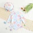 thumbnail image 4 of XAOFW Girl's One-Piece Swimsuits Cartoon Print Long Sleeve Crewneck Swimwear With Matching Swim Cap And Zipper Beach Sports Stylish Versatile Swim Wear, 4 of 7