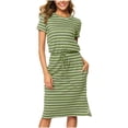 thumbnail image 1 of Puntoco Vestido De Mujer Con Cuello Redondo Y Cintura Ajustable, Vestido Midi A Rayas Con Bolsillos, Vestido De Manga Corta Con Cuello Redondo, Verde Xl,Regalos Para Mujer Joven, 1 of 5