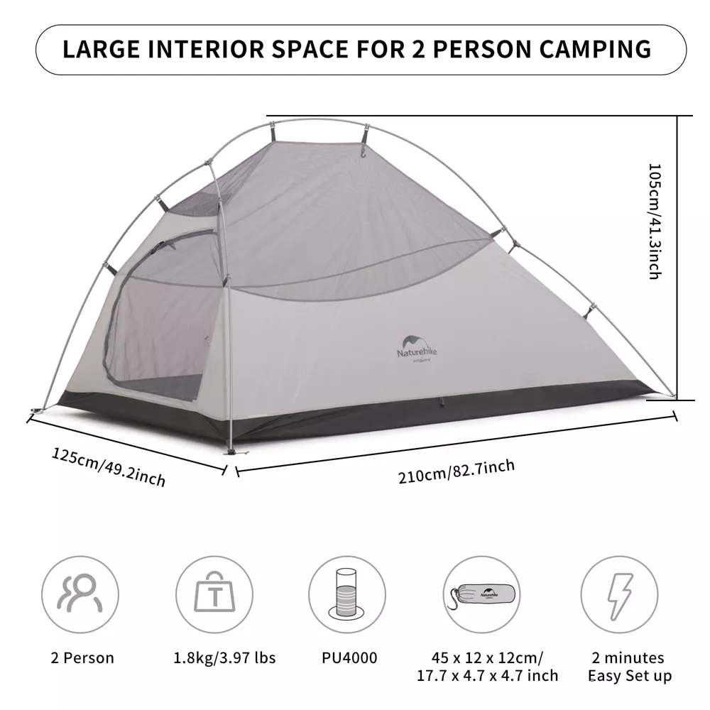 Naturehike Cloud Up Free Standing 2 Person Backpacking Tent Ultralight Nylon Double Layer Camping Tents for Two Person,blue