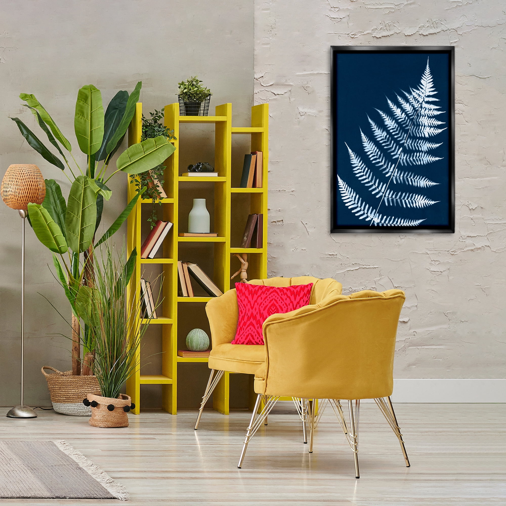 Stupell Industries Blue Fern Impression Botanical & Floral Painting Black Floater Framed Art Print Wall Art, 21 x 31