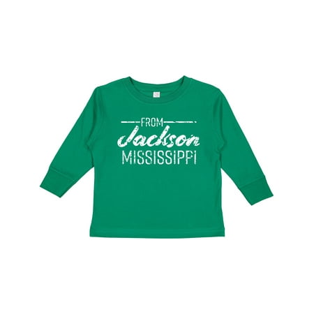 

Inktastic From Jackson Mississippi in White Distressed Text Boys or Girls Long Sleeve Toddler T-Shirt