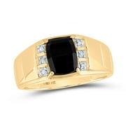 The Diamond Deal 10kt Yellow Gold Mens Round Diamond Black Onyx Solitaire Ring .02 Cttw