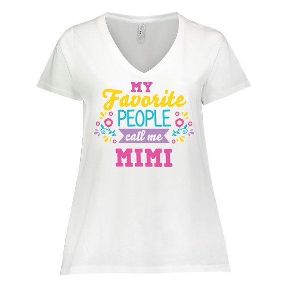 Inktastic My Favorite People Call Me Mimi with Flowers Women's Plus Size V-Neck T-Shirt