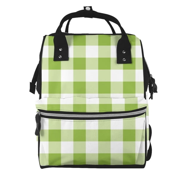 Easygdp White Green Plaid para Bolsa de Bebé de Gran Capacidad con Múltiples Bolsillos, Bolsa de Pañales para Padres, Bolsa de Viaje Organizada y Elegante