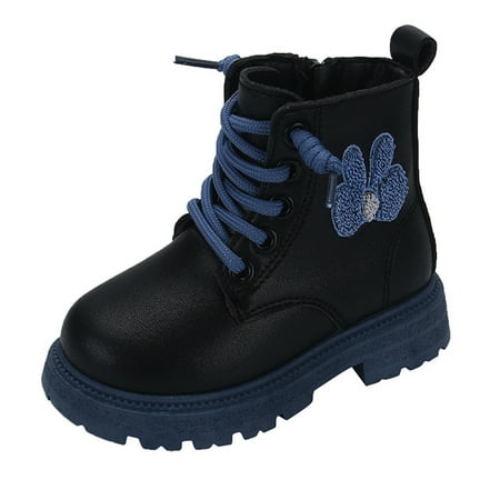 Huesdet Girls Glitter Ankle Boots Lace Up Waterproof Shoes with Side Zipper for Toddler/Little Kid/Big KidBlue 3-3.5 Y