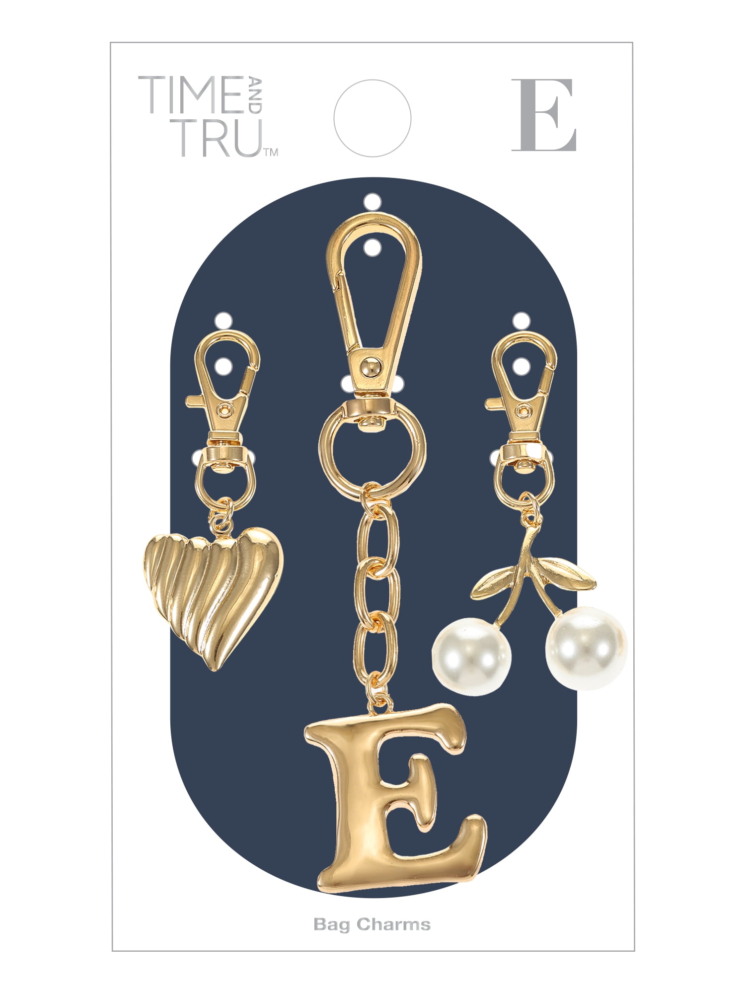 Time and Tru Goldtone Initial Letter Bag Charm Set, 3 Pieces, Letter E