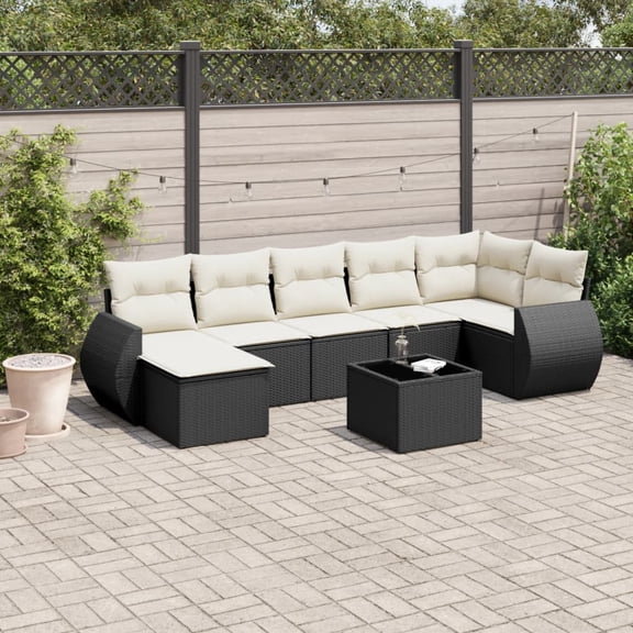 vidaXL Garden Sofa Set Black and Cream PE Rattan, Powder-Coated Steel