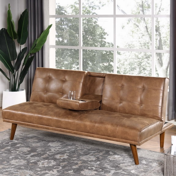 Leather Futon Sofa Bed Convertible Folding Couch Modern Faux Leather ...