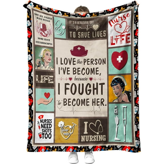 Nurse Blanket Ultra Soft Microfiber Plush Sherpa Throw Blankets Gifts for Women Girls Best Friend Thick Warm Cozy Fuzzy(Nurse-9,(51'' x 59''))