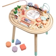 Flynow Baby Busy Board Toys 10-in-1 Wooden Sensory Activity Table, Montessori Toddler Toy Shape Sorter, Fishing, Bead Maze & Train Track, Educational Learning Birthday Gift for 1+ Year Old Boys Girls