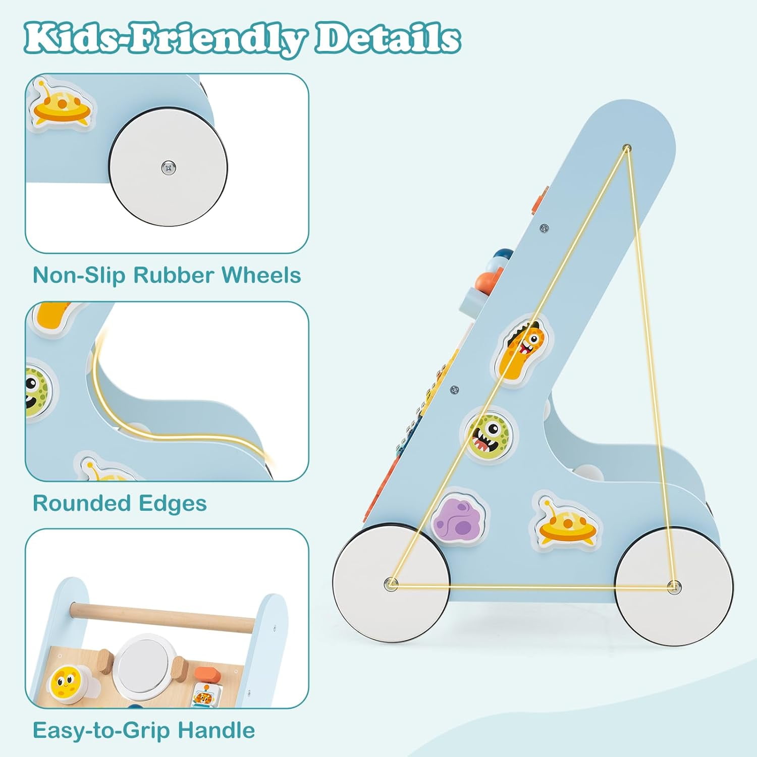 INFANS Wooden Baby Walker, Montessori Walker with Multiple Activity Toys, Storage, Push Walker Toys for Infant Learning to Walk, Sit to Stand Walker for Boys Girls