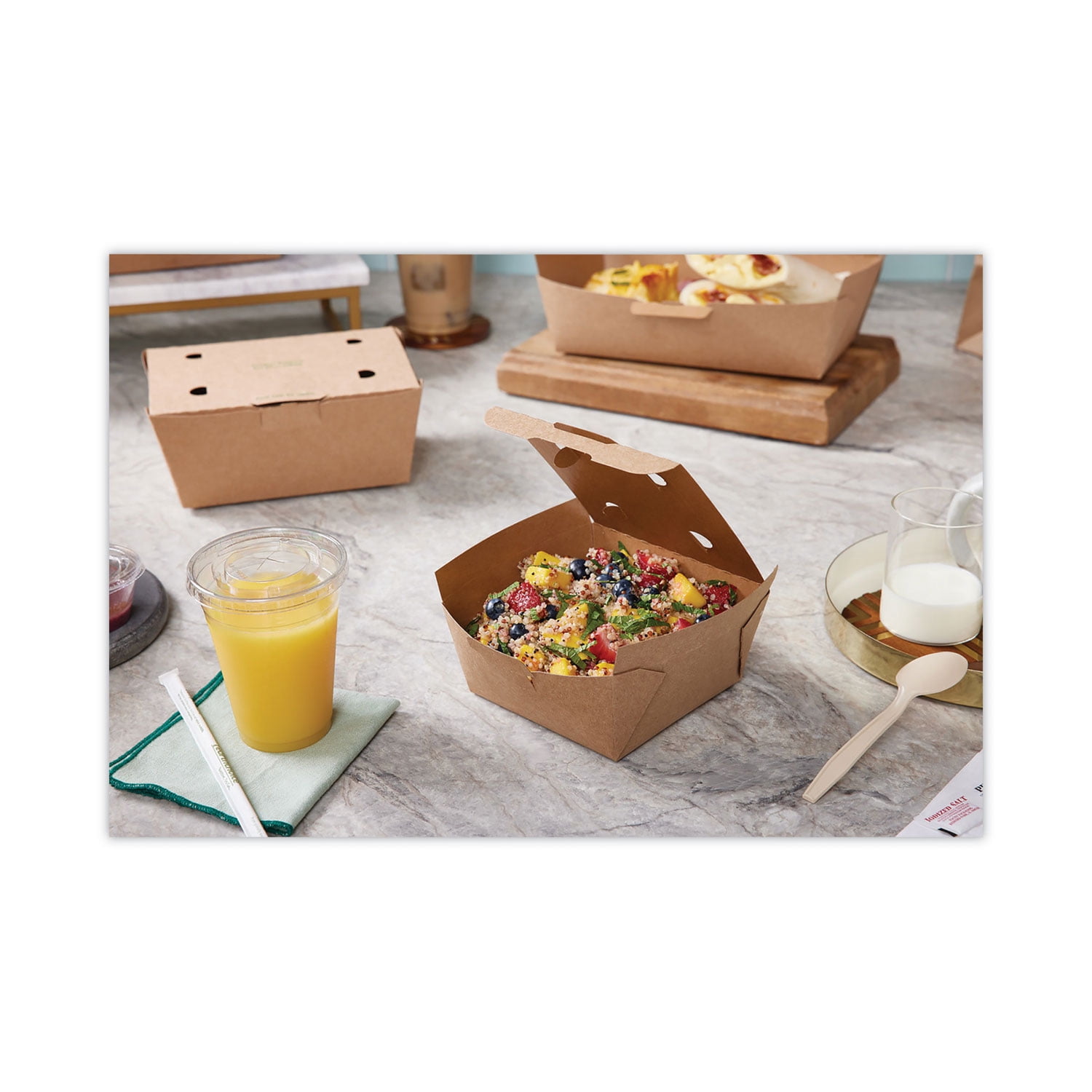Pactiv Evergreen EarthChoice Tamper Evident OneBox Paper Box, 4.5 x 4.5 x 2.5, Kraft, 312/Carton -PCTNOB01KECTE