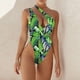 thumbnail image 2 of Traje de baño de una pieza para mujer, un solo hombro, cuello profundo, hermosos patrones, traje de baño de cintura alta, tipo 5 L, 2 of 6