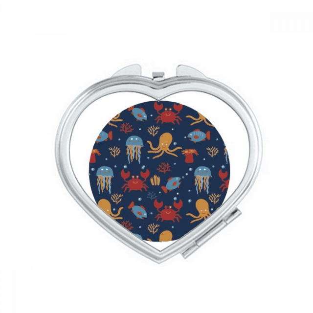 Octopus Colorful Marine Life Pattern Mirror Travel Magnification Portable Handheld Pocket Makeup