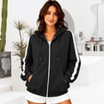 thumbnail image 6 of Zip Up Hoodie for Women Long Sleeve Drawstring Oversized Sweatshirt Jacket Side White Stripe Sweatshirts Black 2XL, 6 of 8