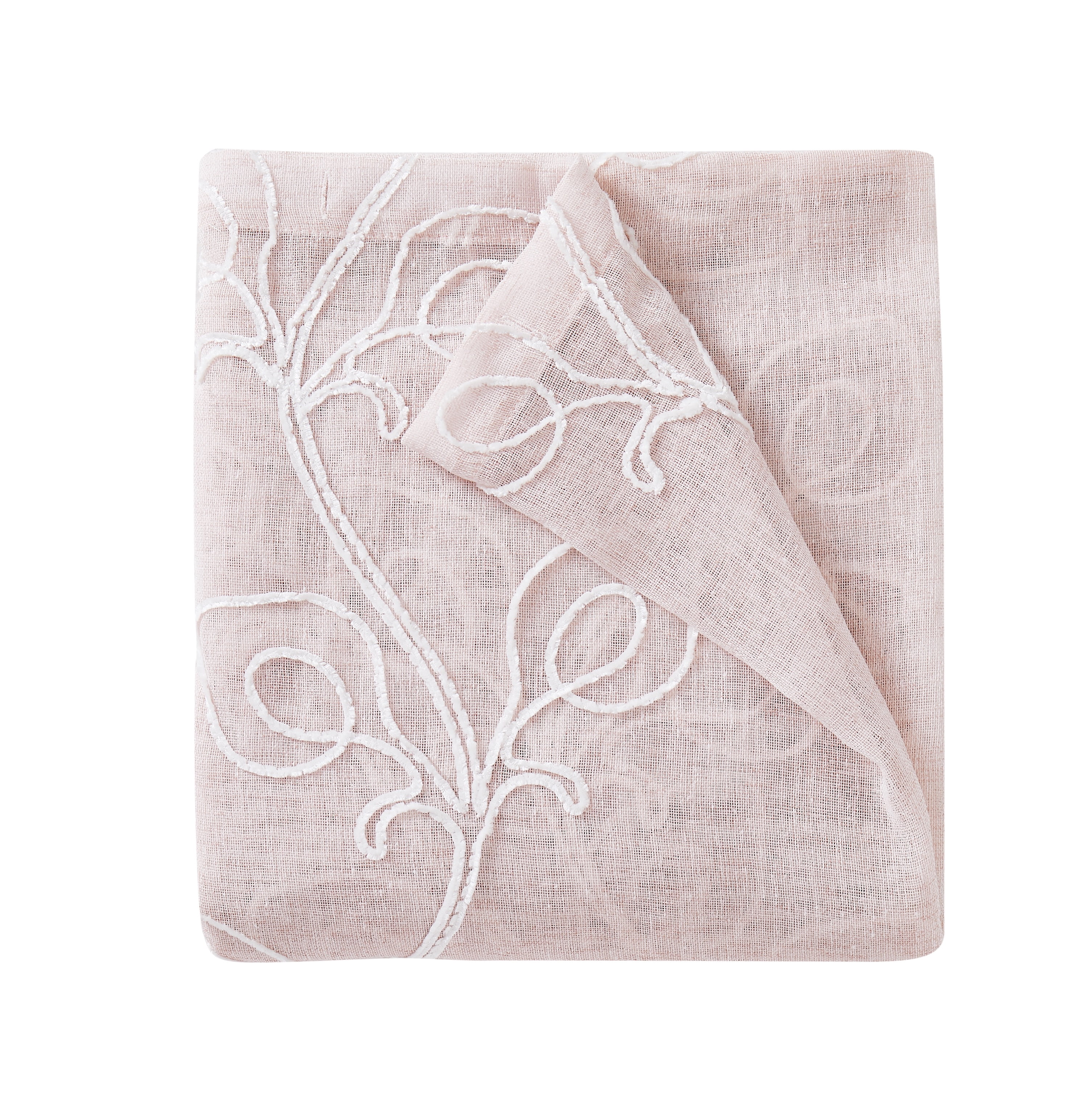 Dainty Home Stella 3D Floral Chenille Embroidered Solid Sheer 76" x 84" Window Curtain Panel Pair in Blush