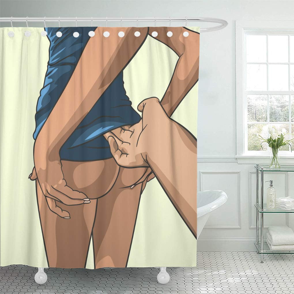 CYNLON Bikini Black Passion Handsome Man Undressing Woman White Sex Bathroom Decor Bath Shower Curtain 66x72 inch