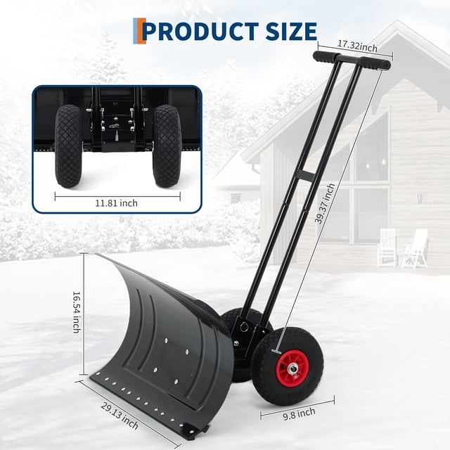 Eastvita Pelle à Neige pour Allée de 29 Pouces de Large avec Roues - Design Ergonomique/angle Réglable/poignée Haute/double Tige pour Déneigement de Trottoir