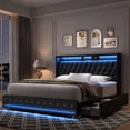 thumbnail image 5 of Homfa Queen Size LED Bed Frame with 2 Storage Drawers, Modern Wingback PU Leather Crystal Button Upholstered Platform Bed Frame with Outlets and USB Ports & Display Platform, Black, 5 of 9