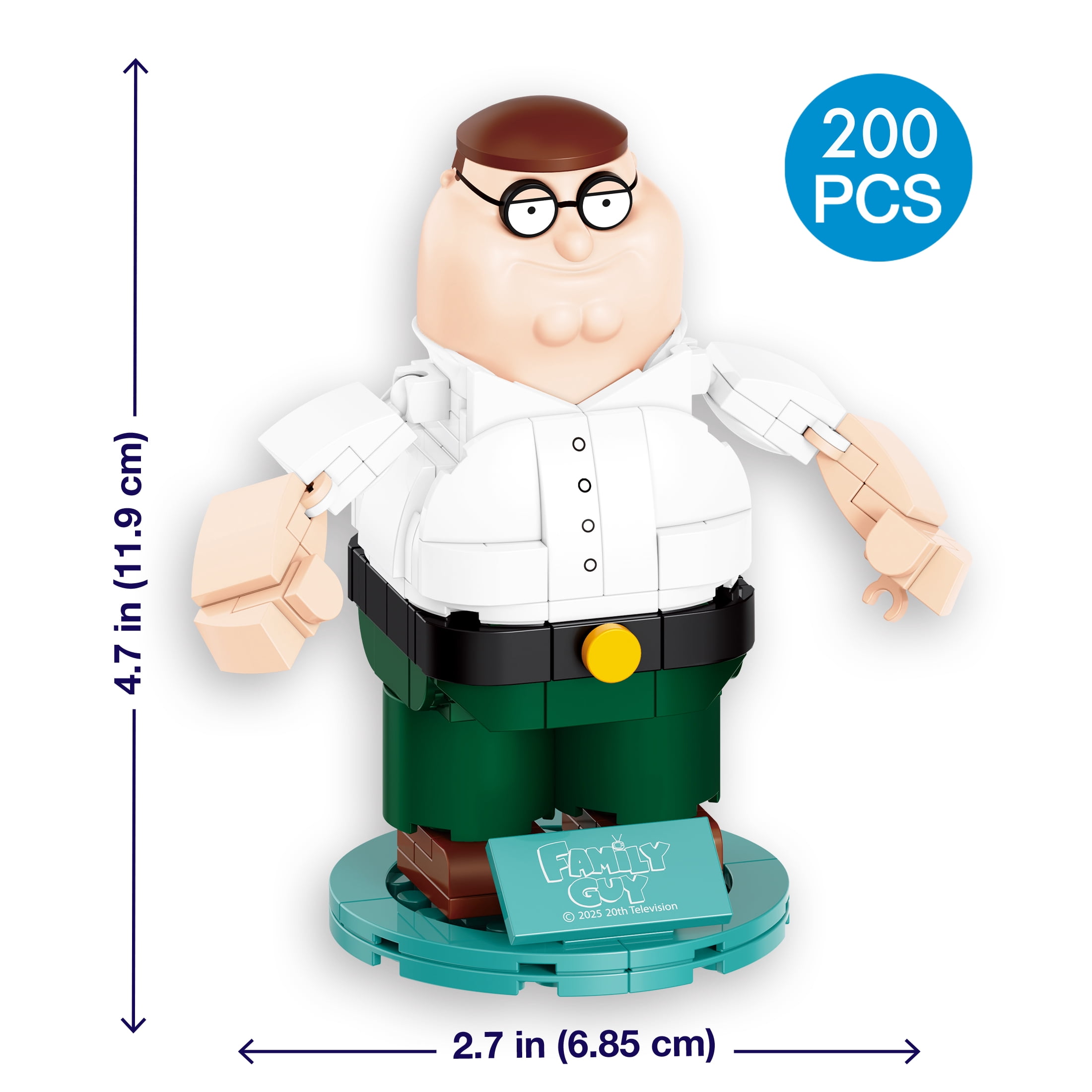 Brickcraft Family Guy Peter Griffin Building Kit (200-Piece Set), Buildable Figure on Display Base, Cartoon Collectible, TV Show Memorabilia for ages 14+