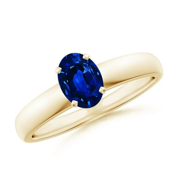 ANGARA Lab Grown Prong-Set Blue Sapphire Solitaire Engagement Ring for Women in 14K Yellow Gold (Size-7x5mm) | September Birthstone, Anniversary, Jewelry Gift for Women | Lab-Grown Blue Sapphire Ring
