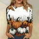 thumbnail image 2 of Camisa de cuello redondo con mangas 3/4 y temática de Halloween para mujer, con estampado de telaraña y murciélago, cómoda y elegante, 2 of 5