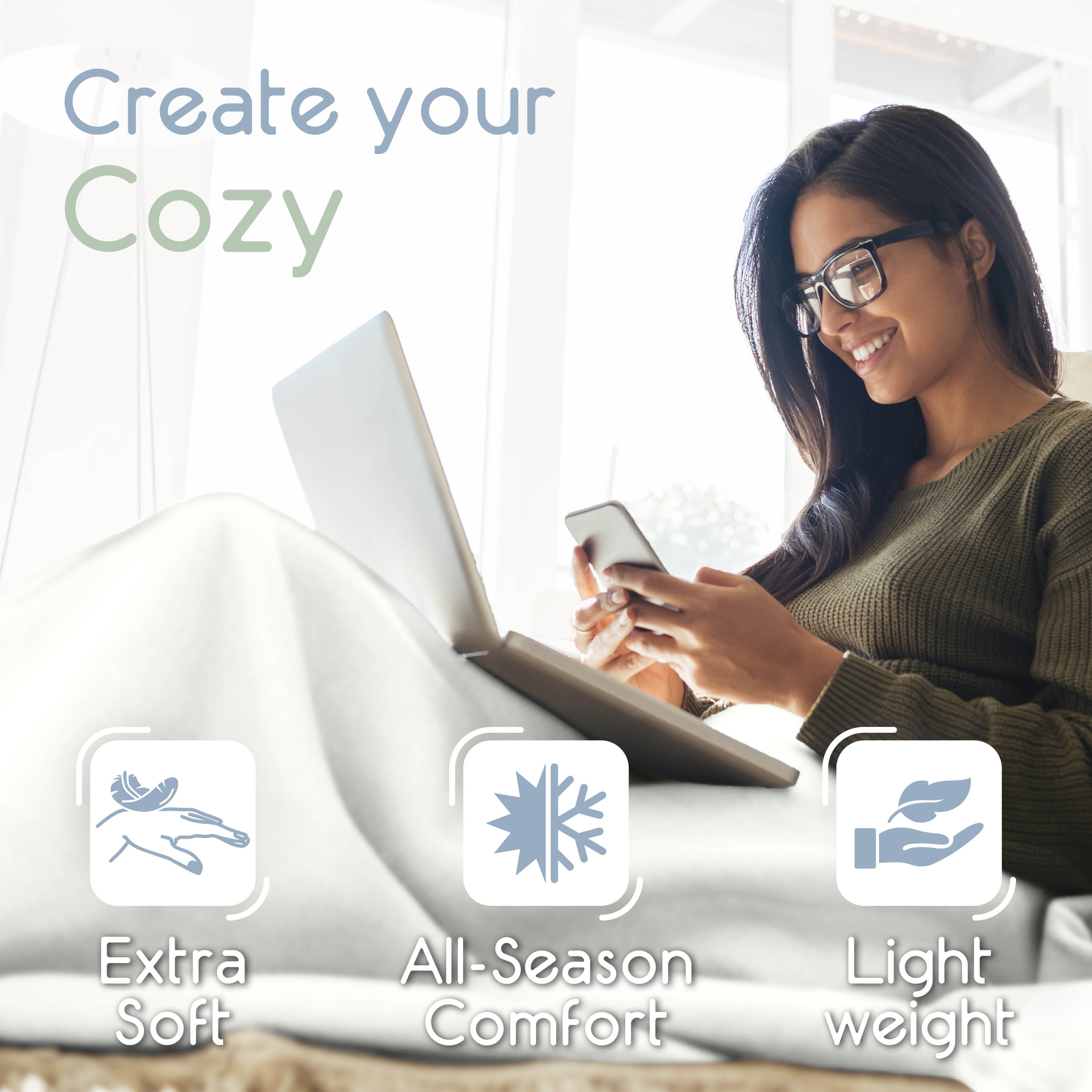 Soft All-Season Microfleece Bed Blanket – Lightweight Cozy Throw – Full/Queen Size – White