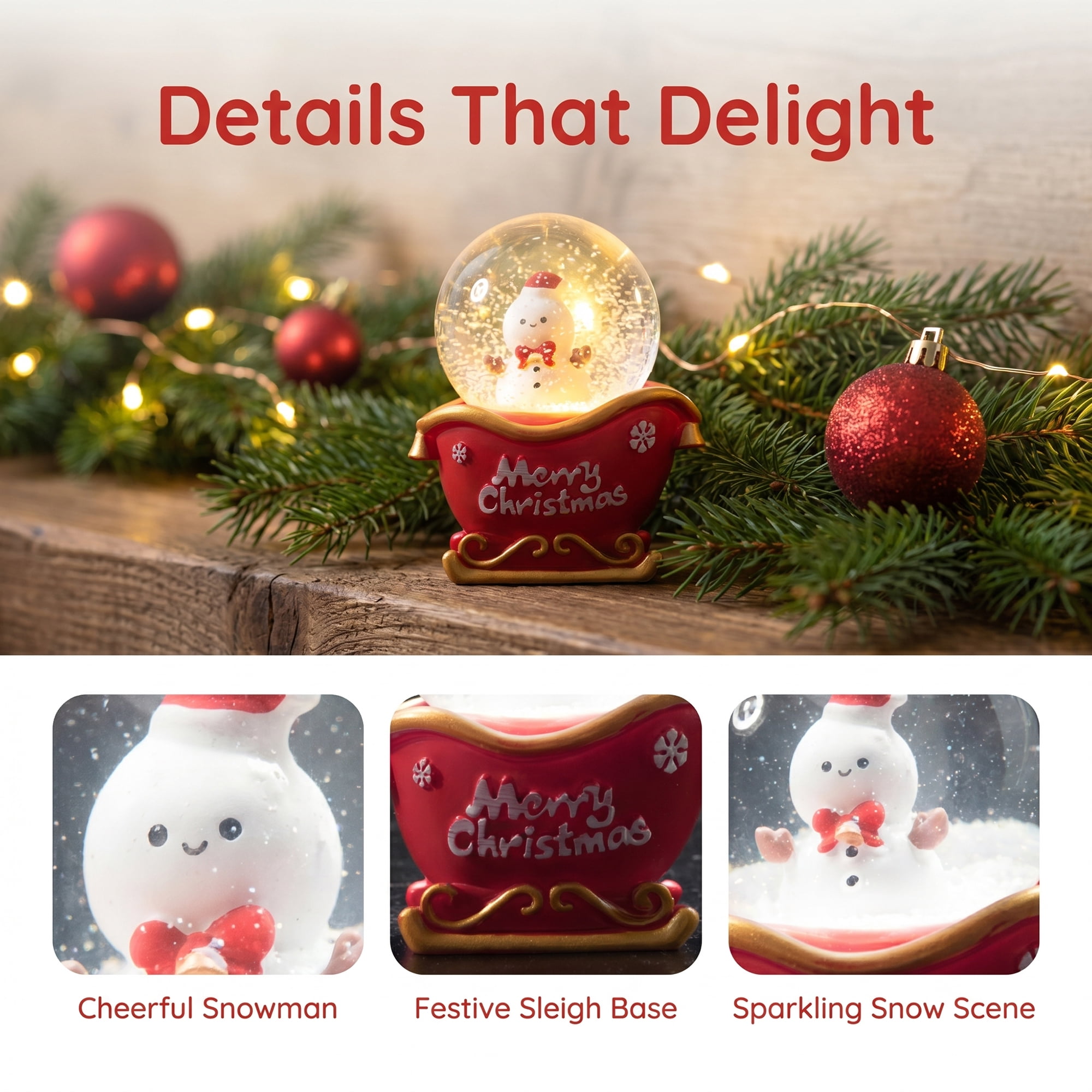 Unique Bargains Light Up Crystal Ball LED Glitter Snow Globe Red P 1.8" x 1.8" x 2.7"