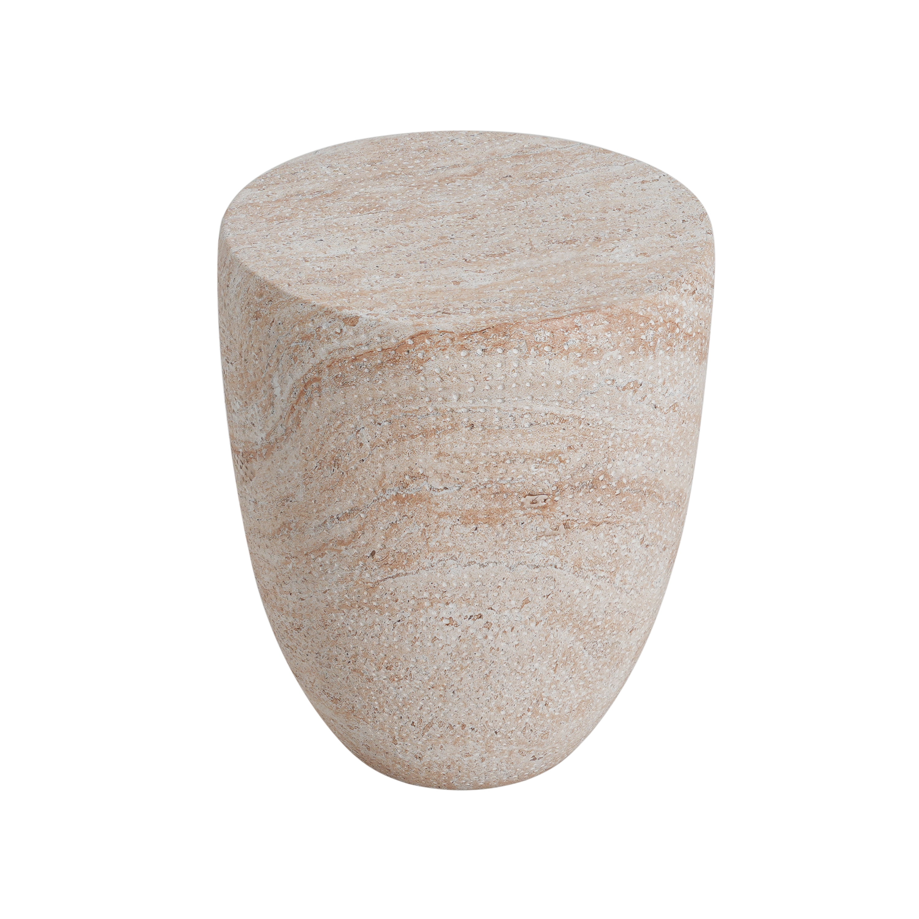 Lightweight Concrete Side Table with Travertine Finish, Beige, 14.25 x 14.25 x 17.5 in