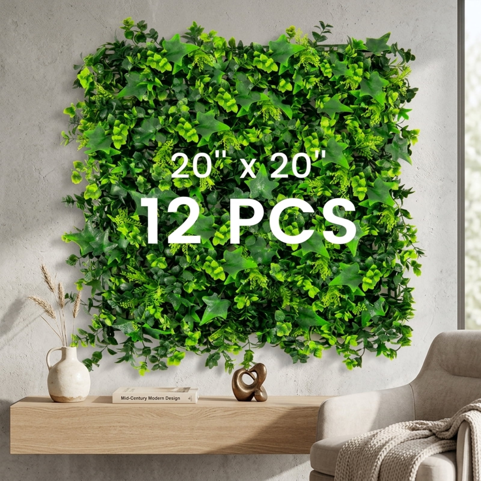 Vebreda Artificial Plant Decor, 12 Pieces 20 x 20 Inch Artificial Greenery Foliage Panels with Insertable Branches, Lush and Realistic Appearance