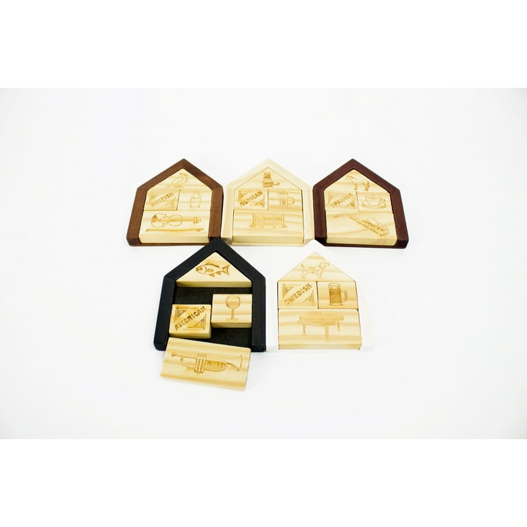 ラスト！スイス領事館スイスネックス 檜升＆ピンバッジセット（3種・14個入り） Einstein Brain Teaser Wooden Puzzle - Solve Clues to Find Fish