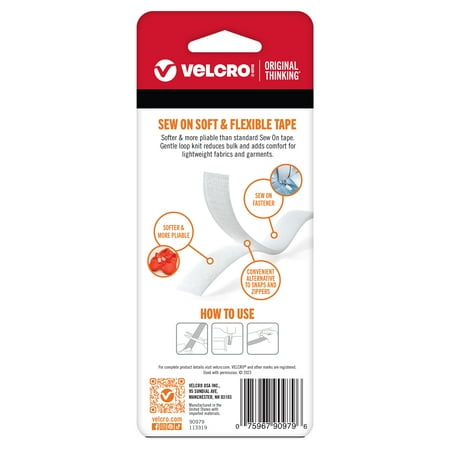 VELCRO Brand Sew On Soft and Flexible 30in x 5/8in Roll White